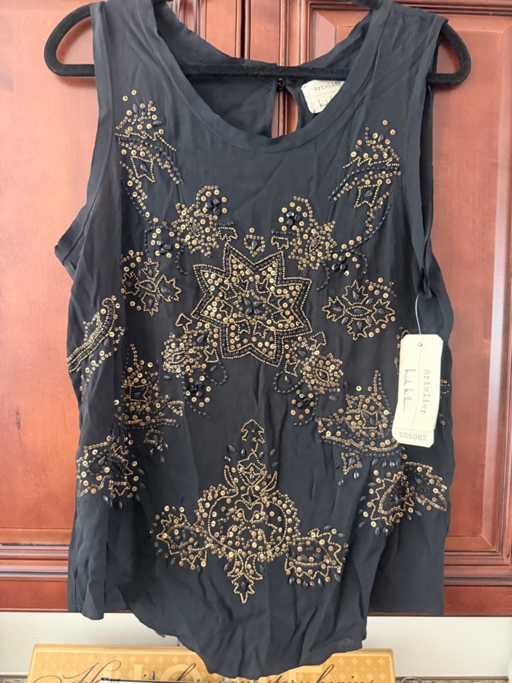 Nicole Miller Embellished Black Sleeveless Beaded Top